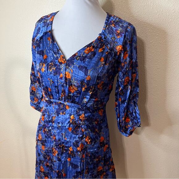 Tanya Taylor Blue Fan Floral Natalia Silk Dress 2 - Picture 3 of 9